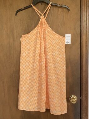 So Halter neck swing mini dress orange check w floral print XXL jrs